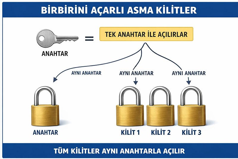 Asma Kilit Birbirini Açarlı
